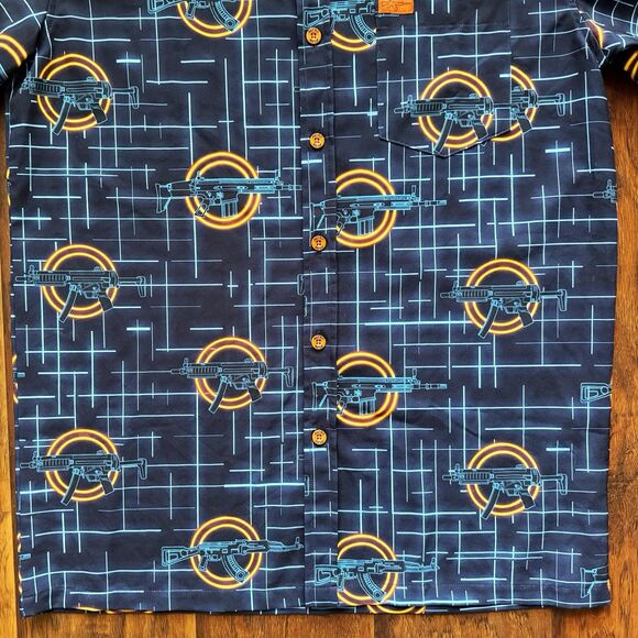 Retro Rifle “The Grid” Men’s Button Up Shirt Blue Gun Grid Pattern Stretchy Sz M - Picture 6 of 16